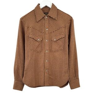 The Flat Head Brown Houndstooth Western Snap Button Up Flannel Shirt Overshirt